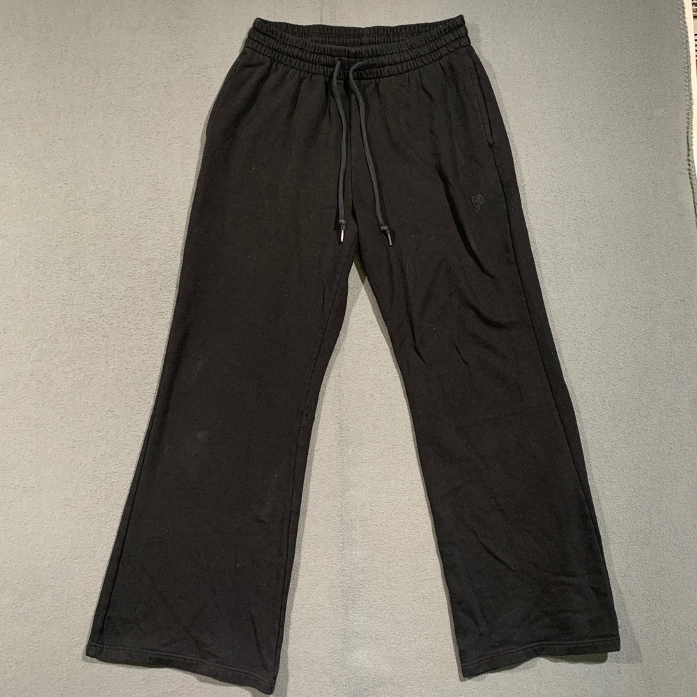 PINK Victoria's Secret Sweatpants Womens Large Black Wide Leg Logo Loungewear